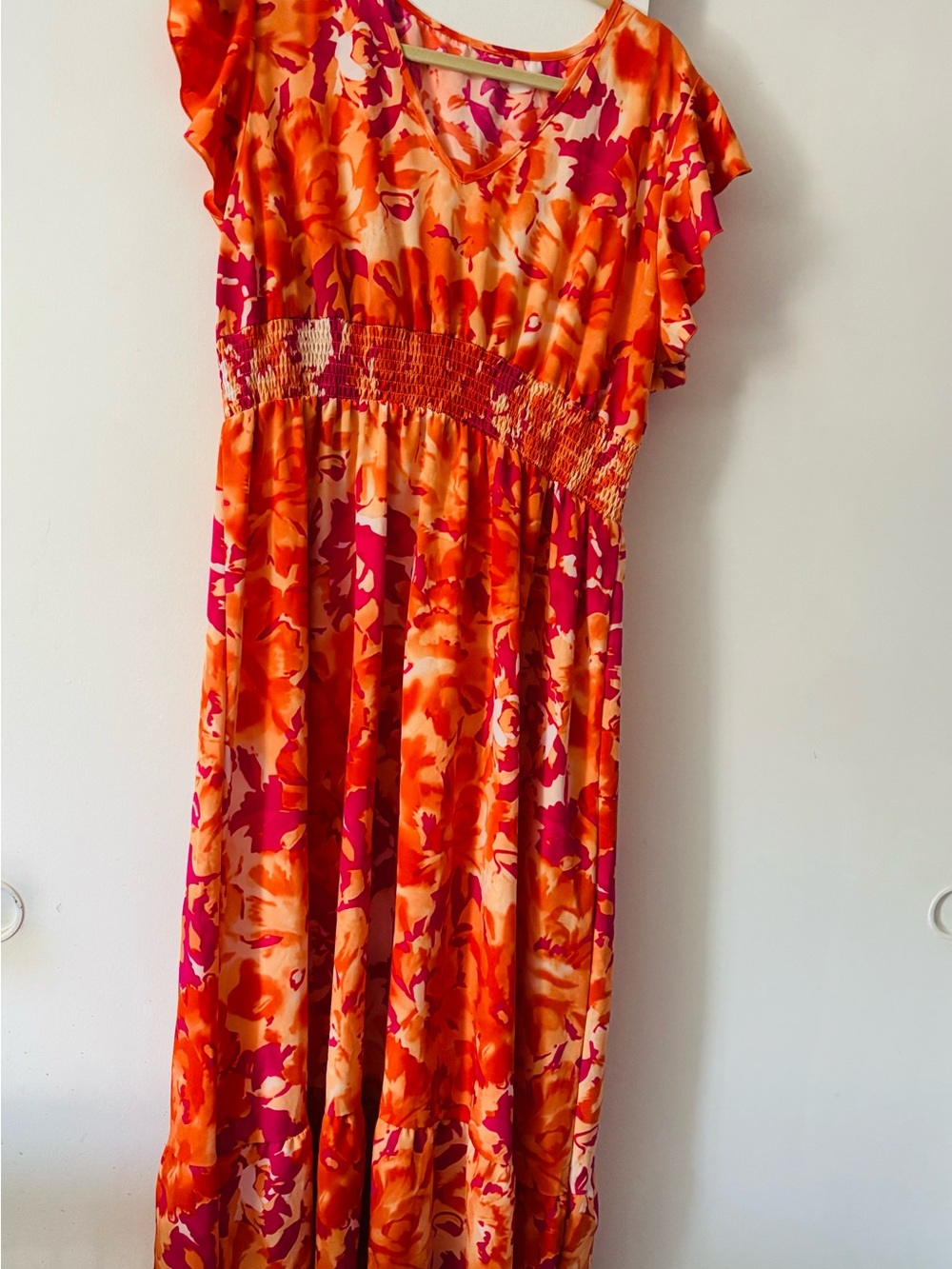 Women's Plus Size 1X Orange & Pink Floral  Long Maxi Dress